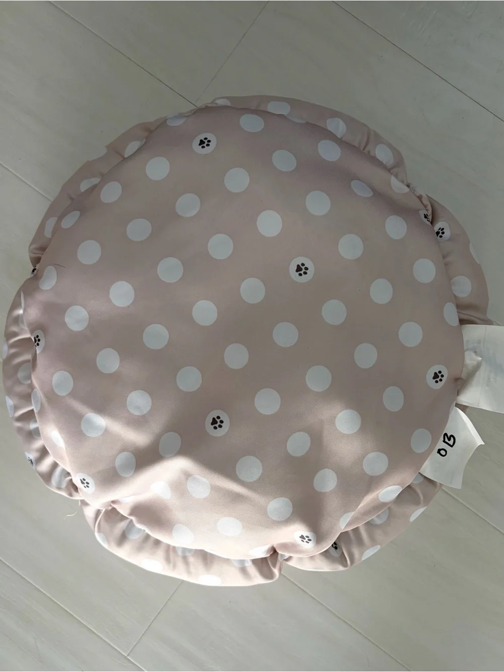 Fringe Studio Plush Hexagon Pet Bed w/Polka Dot Print and Cozy Beige Interior.